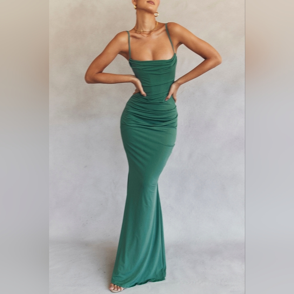 House of CB milena maxi dress pine green